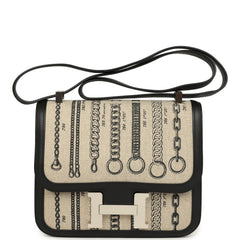 Pre-owned Hermes Constance 24 Toile De Camp Déchaînée and Black Swift Palladium Hardware
