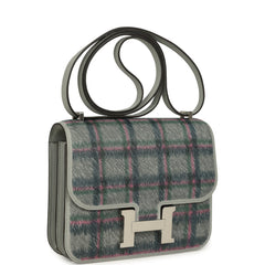 Hermes Constance 18 Tartan Bleu Glacier Swift Palladium Hardware