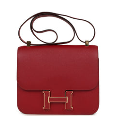 Pre-owned Hermes Constance 24 Rouge Grenat Verso Epsom Lacquered Permabrass Hardware