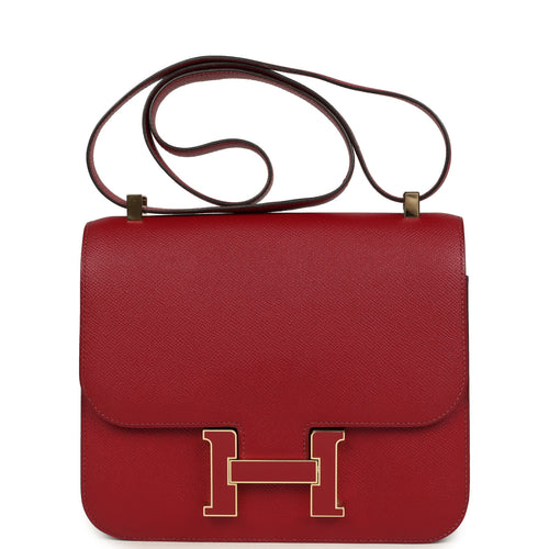Pre-owned Hermes Constance 24 Rouge Grenat Verso Epsom Lacquered Permabrass Hardware