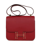 Pre-owned Hermes Constance 24 Rouge Grenat Verso Epsom Lacquered Permabrass Hardware