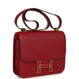Pre-owned Hermes Constance 24 Rouge Grenat Verso Epsom Lacquered Permabrass Hardware