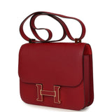 Pre-owned Hermes Constance 24 Rouge Grenat Verso Epsom Lacquered Permabrass Hardware