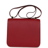 Pre-owned Hermes Constance 24 Rouge Grenat Verso Epsom Lacquered Permabrass Hardware
