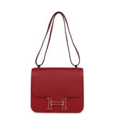 Pre-owned Hermes Constance 24 Rouge Grenat Verso Epsom Lacquered Permabrass Hardware