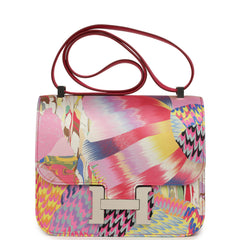 Pre-owned Hermes Constance 24 "Marble Silk" Rose Mexico Swift Palladium Hardware