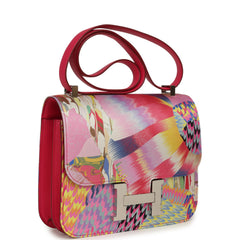 Pre-owned Hermes Constance 24 "Marble Silk" Rose Mexico Swift Palladium Hardware