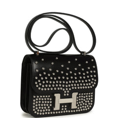 Pre-owned Hermes Constance 18 Clouté Black Box Palladium Hardware