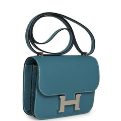 Hermes Constance 18 Blue Jean Epsom Palladium Hardware