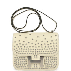 Hermes Constance 18 Clouté Cream Box Palladium Hardware