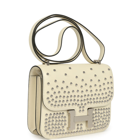 Hermes Constance 18 Clouté Cream Box Palladium Hardware