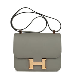 Pre-owned Hermes Special Order (HSS) Constance 24 Gris Mouette Verso Epsom Rose Gold Hardware