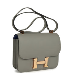 Pre-owned Hermes Special Order (HSS) Constance 24 Gris Mouette Verso Epsom Rose Gold Hardware