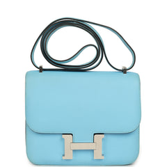 Pre-owned Hermes Constance 18 Celeste Epsom Palladium Hardware