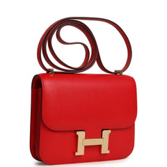 Pre-owned Hermes Constance 18 Rouge De Couer Chevre Mysore Permabrass Hardware