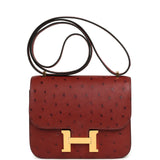 Pre-owned Hermes Constance 18 Rouge H Ostrich Gold Hardware - Thumbnail View 1