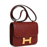Pre-owned Hermes Constance 18 Rouge H Ostrich Gold Hardware - Thumbnail View 2