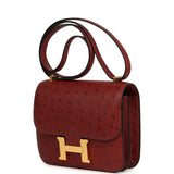 Pre-owned Hermes Constance 18 Rouge H Ostrich Gold Hardware - Thumbnail View 5