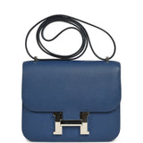 Pre-owned Hermes Constance 18 Bleu Tie Epsom Palladium Hardware - Thumbnail View 1