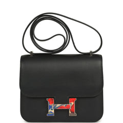 Pre-owned Hermes Constance 18 Black Swift Marbled Palladium Hardware