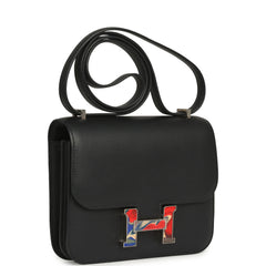 Pre-owned Hermes Constance 18 Black Swift Marbled Palladium Hardware