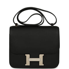 Pre-owned Hermes Constance 24 Black Epsom Palladium Hardware
