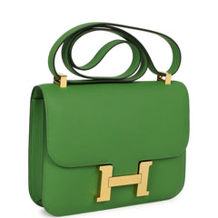 Pre-owned Hermes Constance 24 Vert Yucca Epsom Gold Hardware