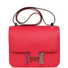 Pre-owned Hermes Constance 18 Rose Extreme Epsom Marquette Palladium Hardware