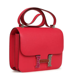 Pre-owned Hermes Constance 18 Rose Extreme Epsom Marquette Palladium Hardware