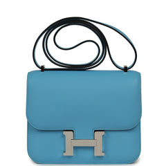 Pre-owned Hermes Constance 18 Celeste Swift Palladium Hardware