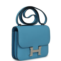 Pre-owned Hermes Constance 18 Celeste Swift Palladium Hardware