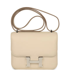 Pre-owned Hermes Constance 18 Craie Swift Palladium Hardware