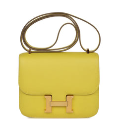 Pre-owned Hermes Constance 18 Lime Epsome Rose Gold Hardware