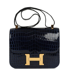 Hermes Constance 24 Bleu Saphir Shiny Niloticus Crocodile Gold Hardware