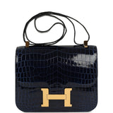 Hermes Constance 24 Bleu Saphir Shiny Niloticus Crocodile Gold Hardware - Thumbnail View 1
