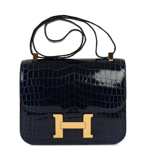 Hermes Constance 24 Bleu Saphir Shiny Niloticus Crocodile Gold Hardware