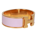 Pre-owned Hermes "Rose Dragee" Wide Enamel Bracelet GM Gold Hardware