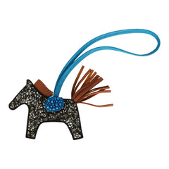 Custom Black Swarovski Crystal Hermes Rodeo Bag Charm PM Black, Bleu Zanzibar, Gold Milo Lambskin