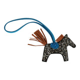 Custom Black Swarovski Crystal Hermes Rodeo Bag Charm PM Black, Bleu Zanzibar, Gold Milo Lambskin - Thumbnail View 2