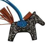 Custom Black Swarovski Crystal Hermes Rodeo Bag Charm PM Black, Bleu Zanzibar, Gold Milo Lambskin - Thumbnail View 3