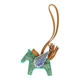 Custom Green and Blue Swarovski Crystal Hermes Bedazzled Pegase Rodeo Bag Charm PM Menthe, Sesame and Bleu Brume Milo Lambskin - Thumbnail View 1