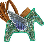 Custom Green and Blue Swarovski Crystal Hermes Bedazzled Pegase Rodeo Bag Charm PM Menthe, Sesame and Bleu Brume Milo Lambskin - Thumbnail View 3