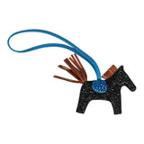 Custom Black Swarovski Crystal Hermes Rodeo Bag Charm PM Black/Bleu Zanzibar/Gold Milo Lambskin