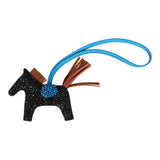 Custom Black Swarovski Crystal Hermes Rodeo Bag Charm PM Black/Bleu Zanzibar/Gold Milo Lambskin