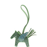 Custom Green Swarovski Crystal Hermes Pegasus Rodeo Bag Charm PM Vert Yucca/Vert Criquet/Mauve Pale Milo Lambskin