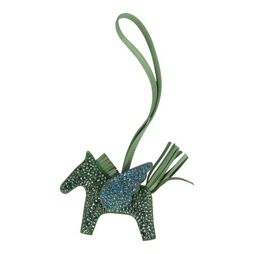 Custom Green Swarovski Crystal Hermes Pegasus Rodeo Bag Charm PM Vert Yucca/Vert Criquet/Mauve Pale Milo Lambskin