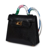 Hermes Mini Kelly Twilly Bag Charm Black Shiny Niloticus Lizard Gold Hardware