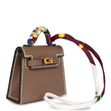 Hermes Mini Kelly Twilly Bag Charm Etoupe Tadelakt Gold Hardware