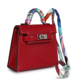 Hermes Mini Kelly Twilly Bag Charm Rouge Vif Tadelakt Palladium Hardware