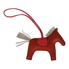Hermes Rodeo Bag Charm MM Cornaline, Craie and Rose Texas Milo Lambskin